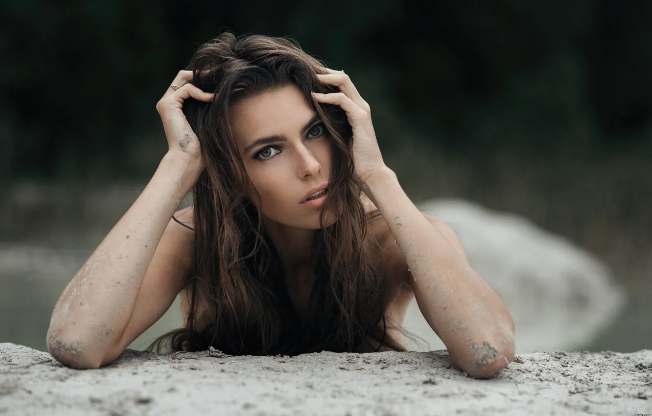 Photo wallpaper portrait, makeup, brunette, hairstyle, beauty, bokeh, Median Income Is Only Masojc, Nijole