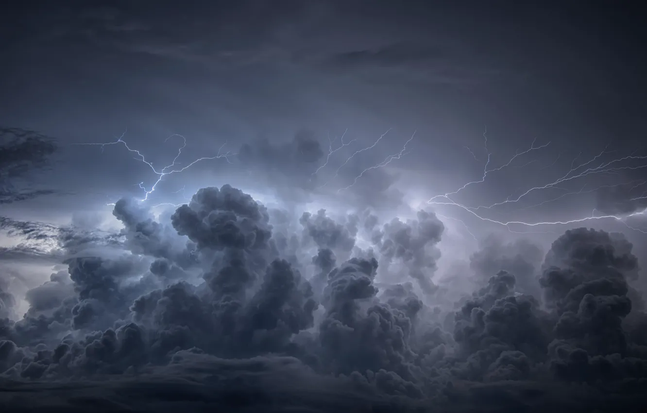 Photo wallpaper the sky, clouds, element, lightning