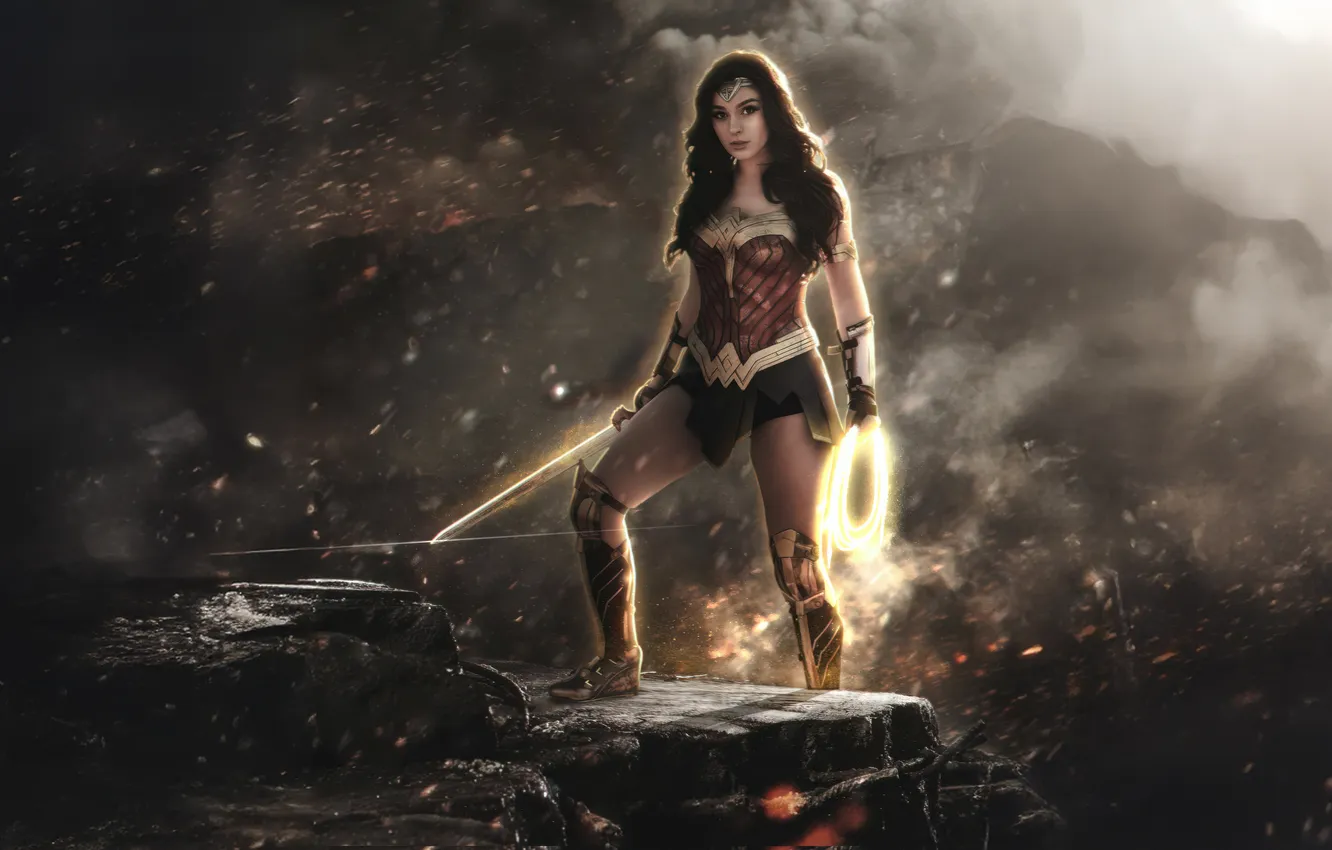 Photo wallpaper Wonder Woman, pose, epic