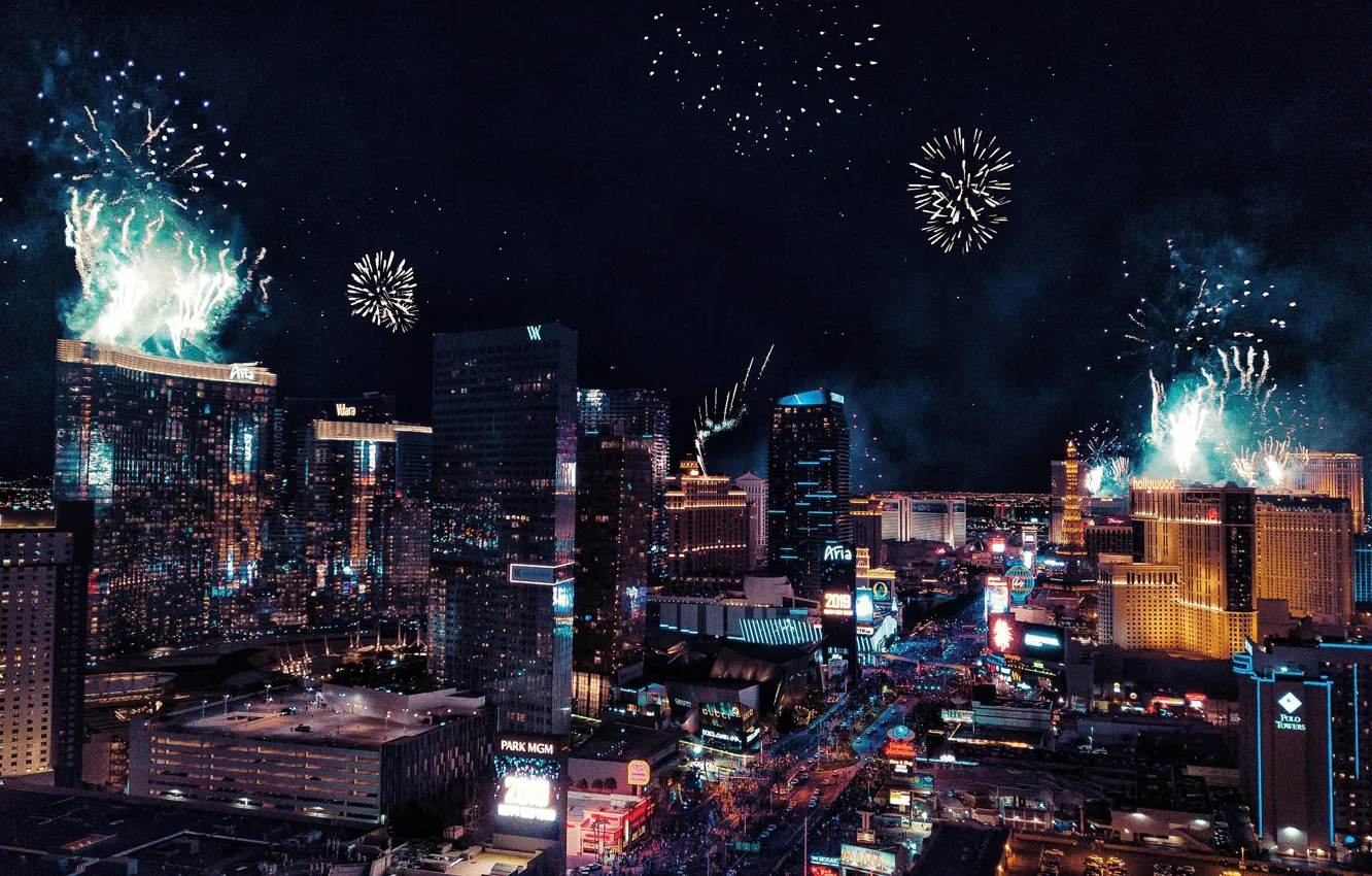 Photo wallpaper city, city lights, happy new year, fireworks, Aneer Basheer