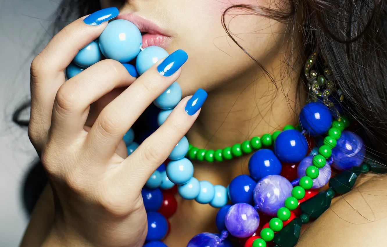 Photo wallpaper girl, decoration, mood, hair, color, earrings, hands, lips