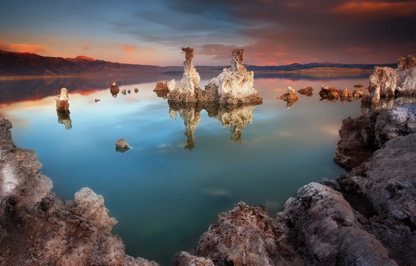 Photo wallpaper landscape, nature, lake, rock formations