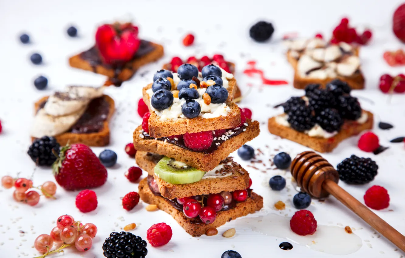 Photo wallpaper berries, bananas, toast, sandwiches, Stolyevych Yulia