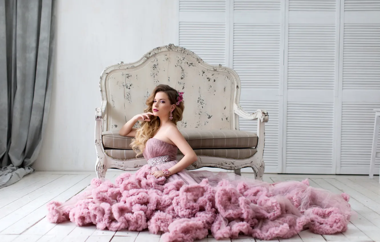 Photo wallpaper look, girl, hair, dress