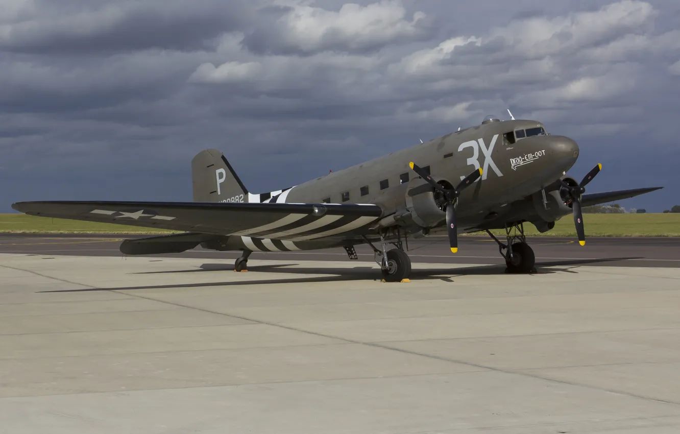 Photo wallpaper the airfield, Douglas, military transport aircraft, Skytrain, C-47A