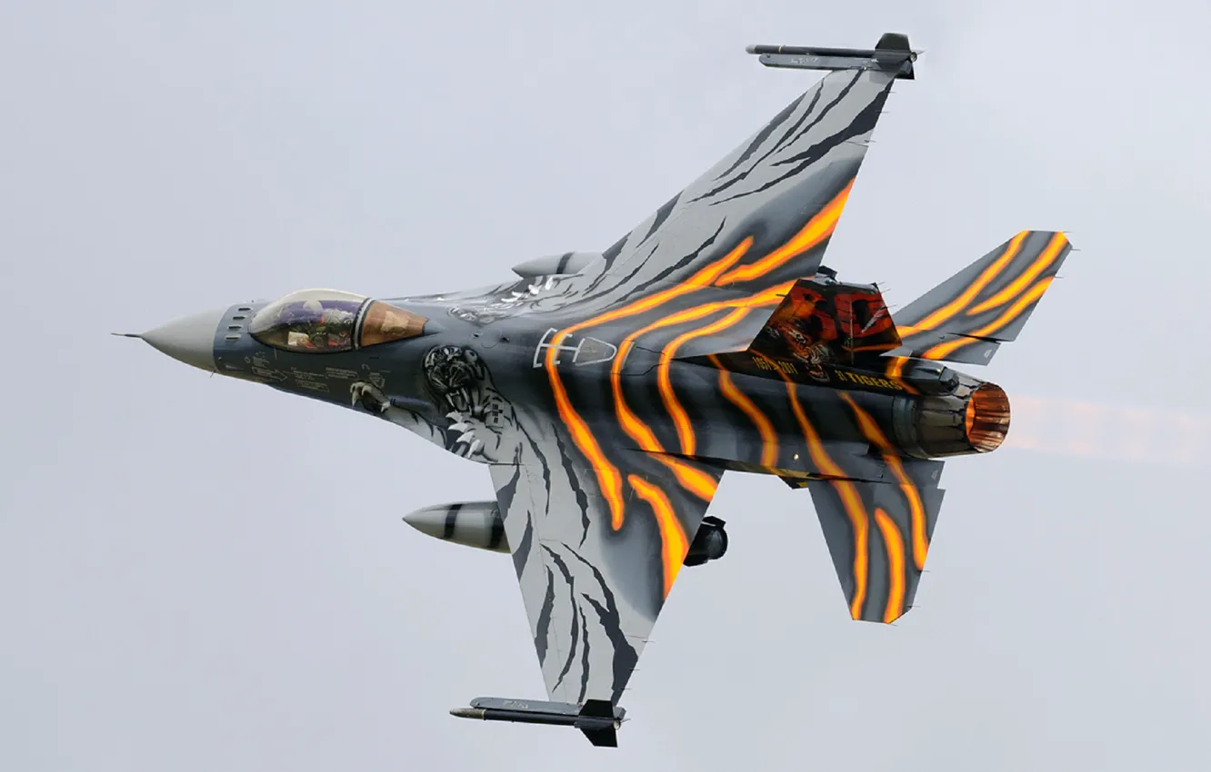 Photo wallpaper fighter, turn, Fighting Falcon, F-16AM