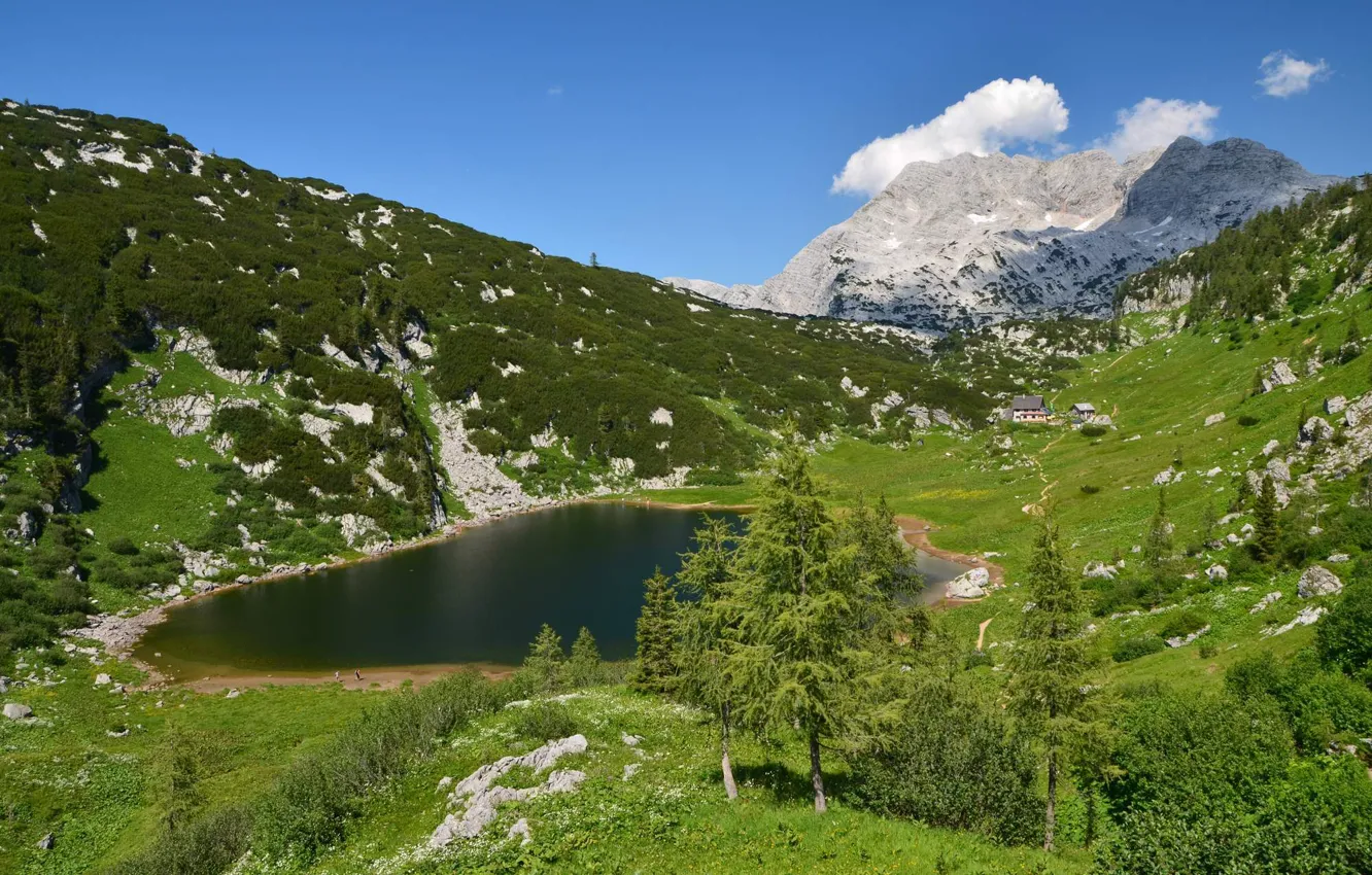 Photo wallpaper mountains, lake, Alps