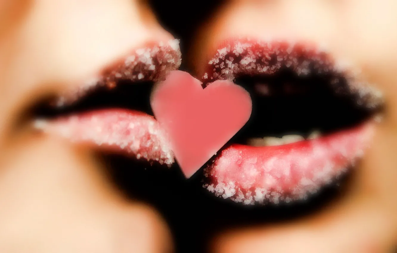 Photo wallpaper lips, sugar, heart