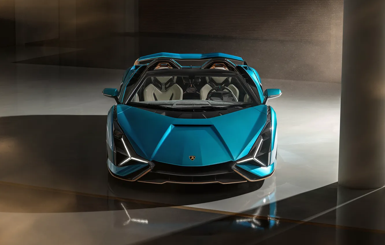 Photo wallpaper Lamborghini, supercar, blue, amazing, beautifful, front view, Sian, Lamborghini Sian