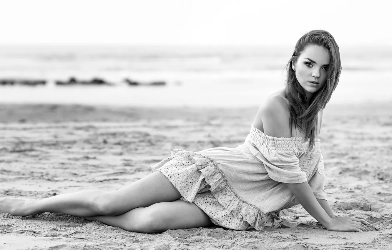 Photo wallpaper sand, beach, look, pose, model, portrait, makeup, figure