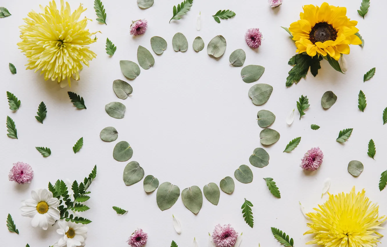 Photo wallpaper flowers, petals, buds, decorative composition