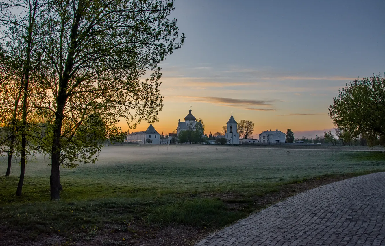 Photo wallpaper landscape, the city, dawn, spring, temple, architecture