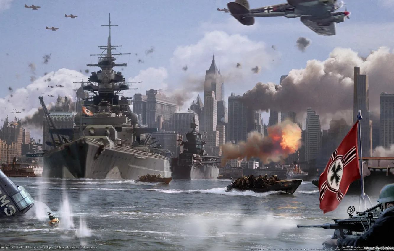 Photo wallpaper the city, war, ship