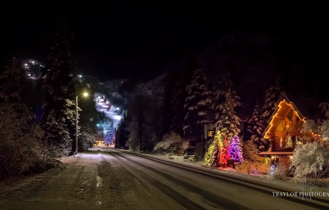 Photo wallpaper winter, road, holiday