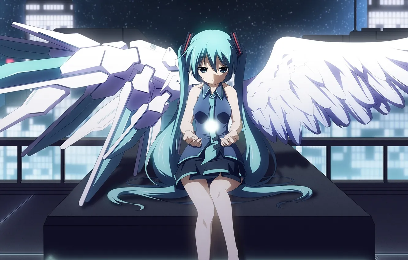 Photo wallpaper the sky, girl, stars, night, the city, wings, angel, art