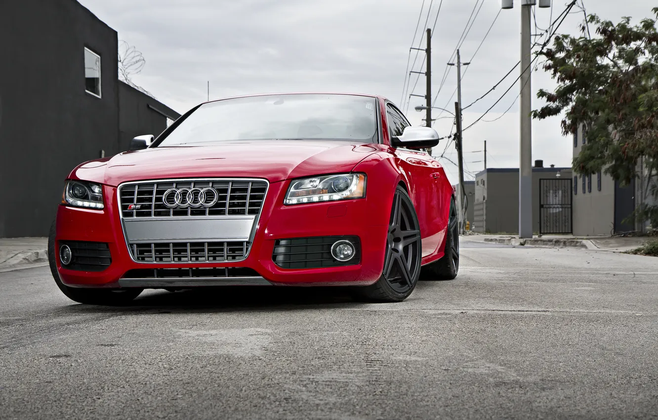 Photo wallpaper the sky, red, Audi, Audi, street, red, High voltage pillars