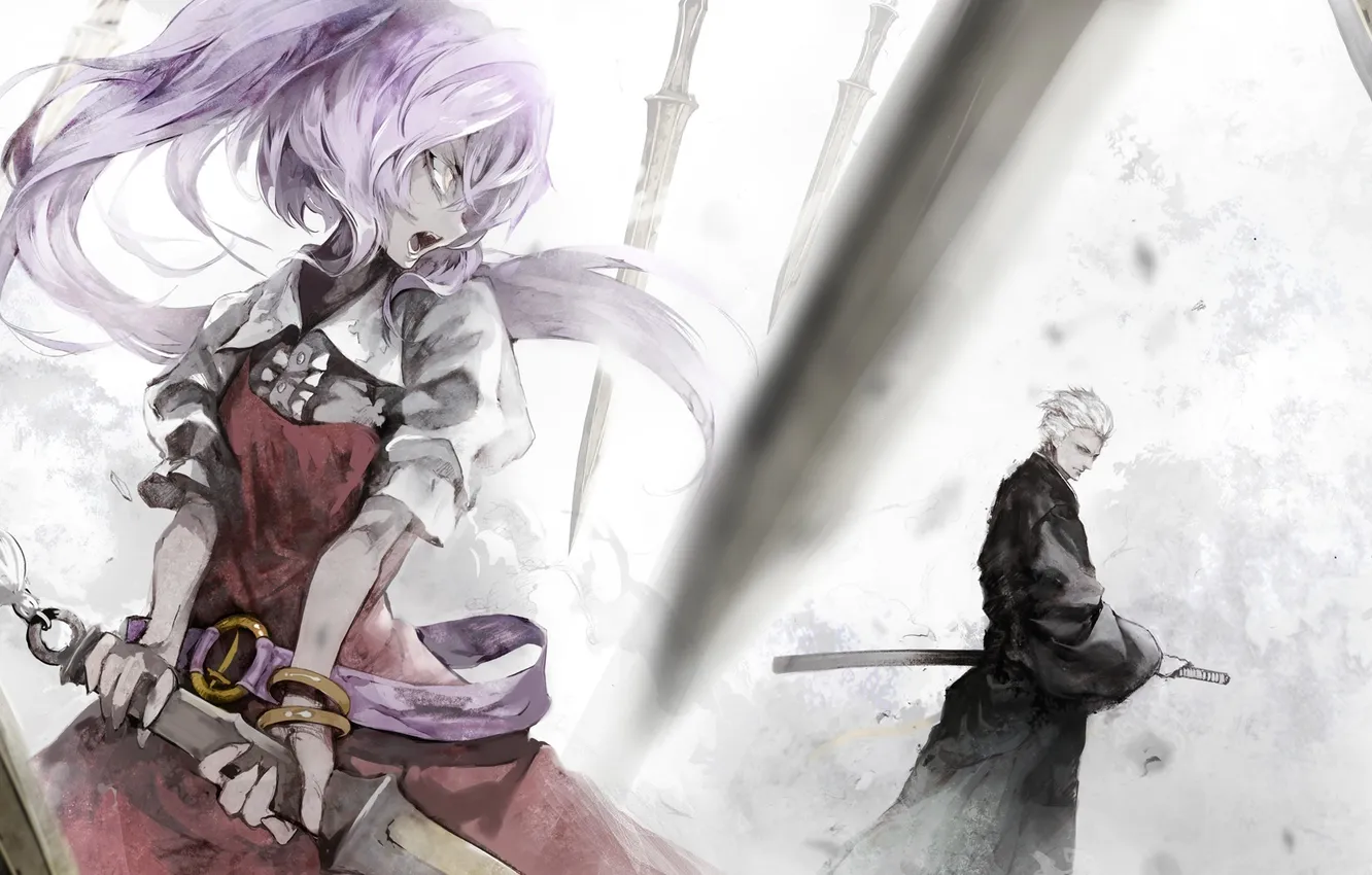 Photo wallpaper girl, weapons, sword, katana, art, male, touhou, art