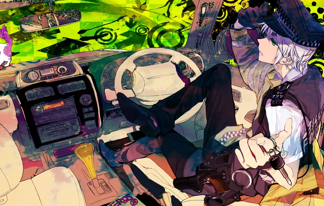 Photo wallpaper cat, the wheel, guy, salon, police, hetalia, Axis powers hetalia