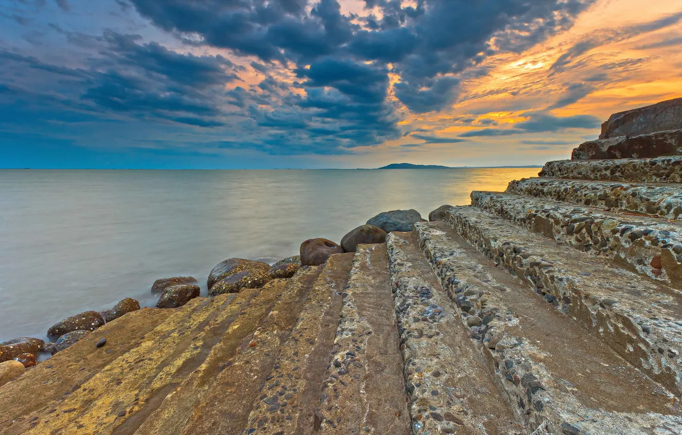 Photo wallpaper sea, landscape, sunset, stage