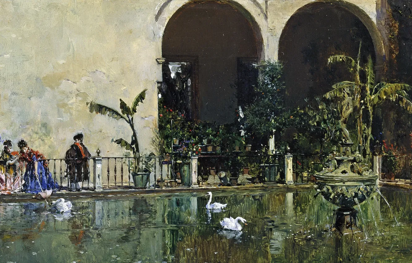 Photo wallpaper picture, Raimundo Madrazo, Pond in the Gardens of the Alcazar in Seville