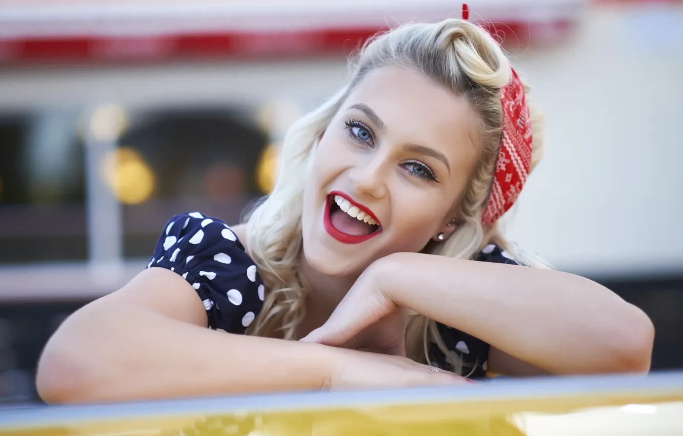 Photo wallpaper girl, joy, smile, style, retro, Blondie