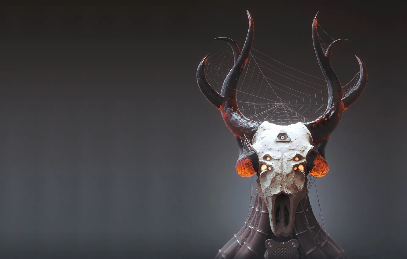 Photo wallpaper skull, web, art, horns, totem, Prey, Mark Van Haitsma
