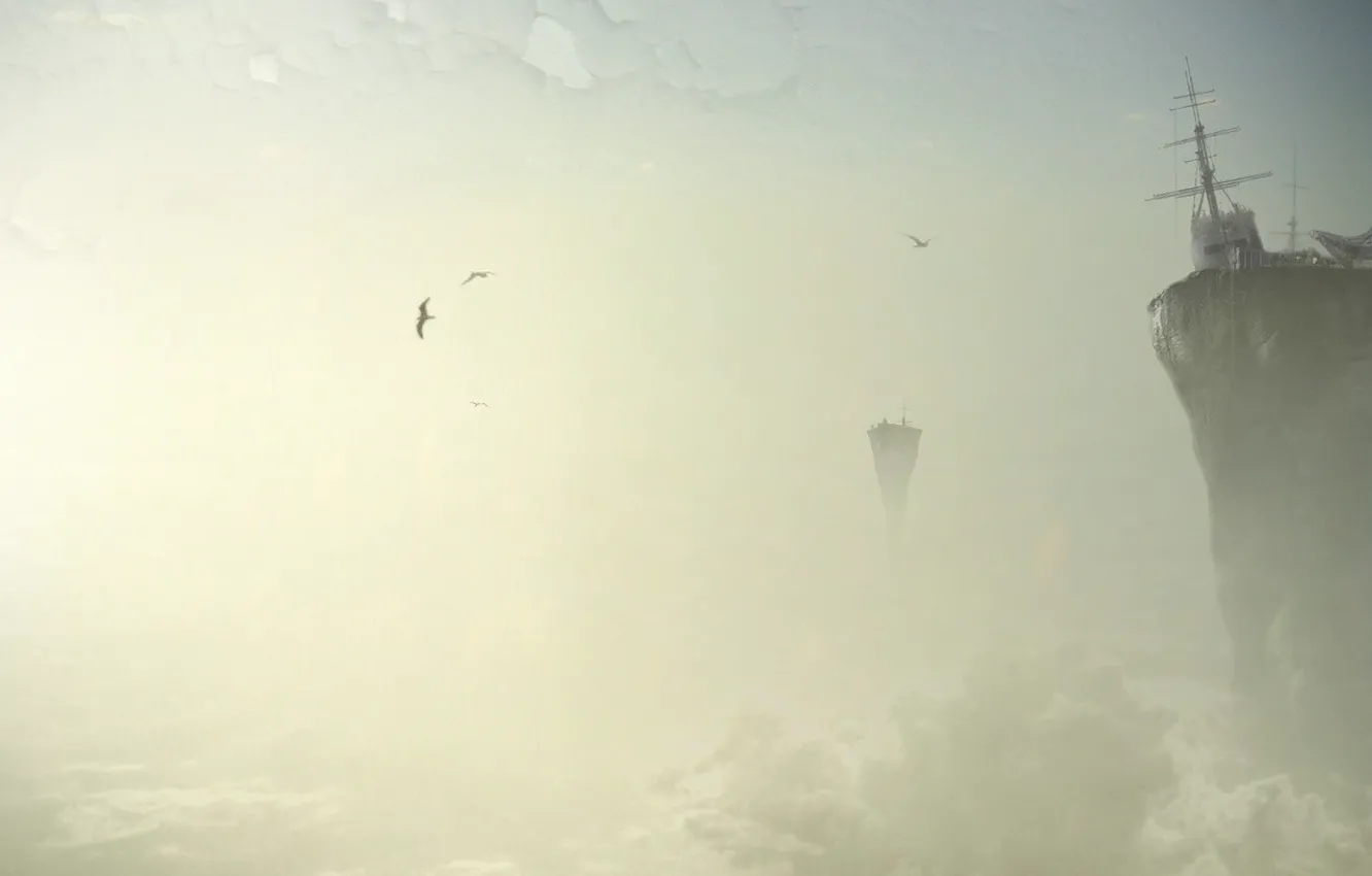 Photo wallpaper clouds, open, bird, treatment