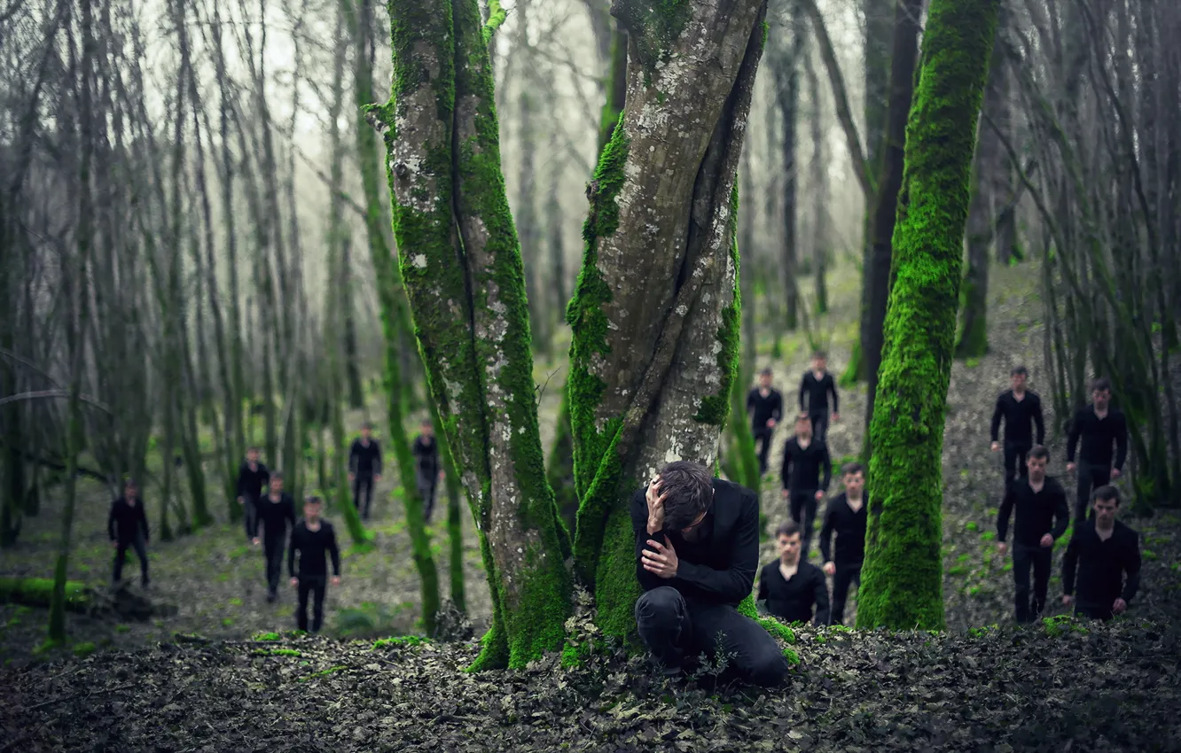 Photo wallpaper forest, fear, guy