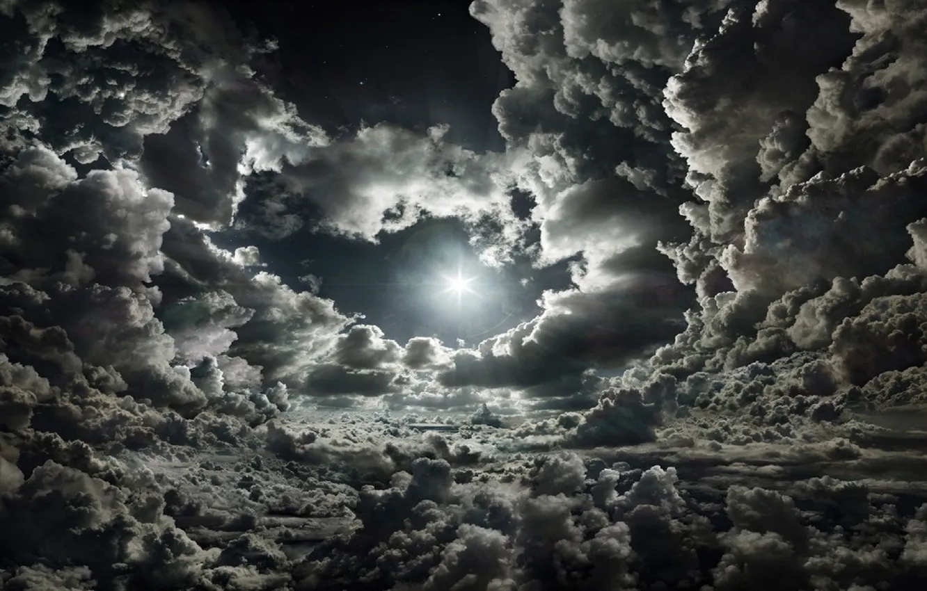 Photo wallpaper the sky, clouds, landscape, nature, black and white photo