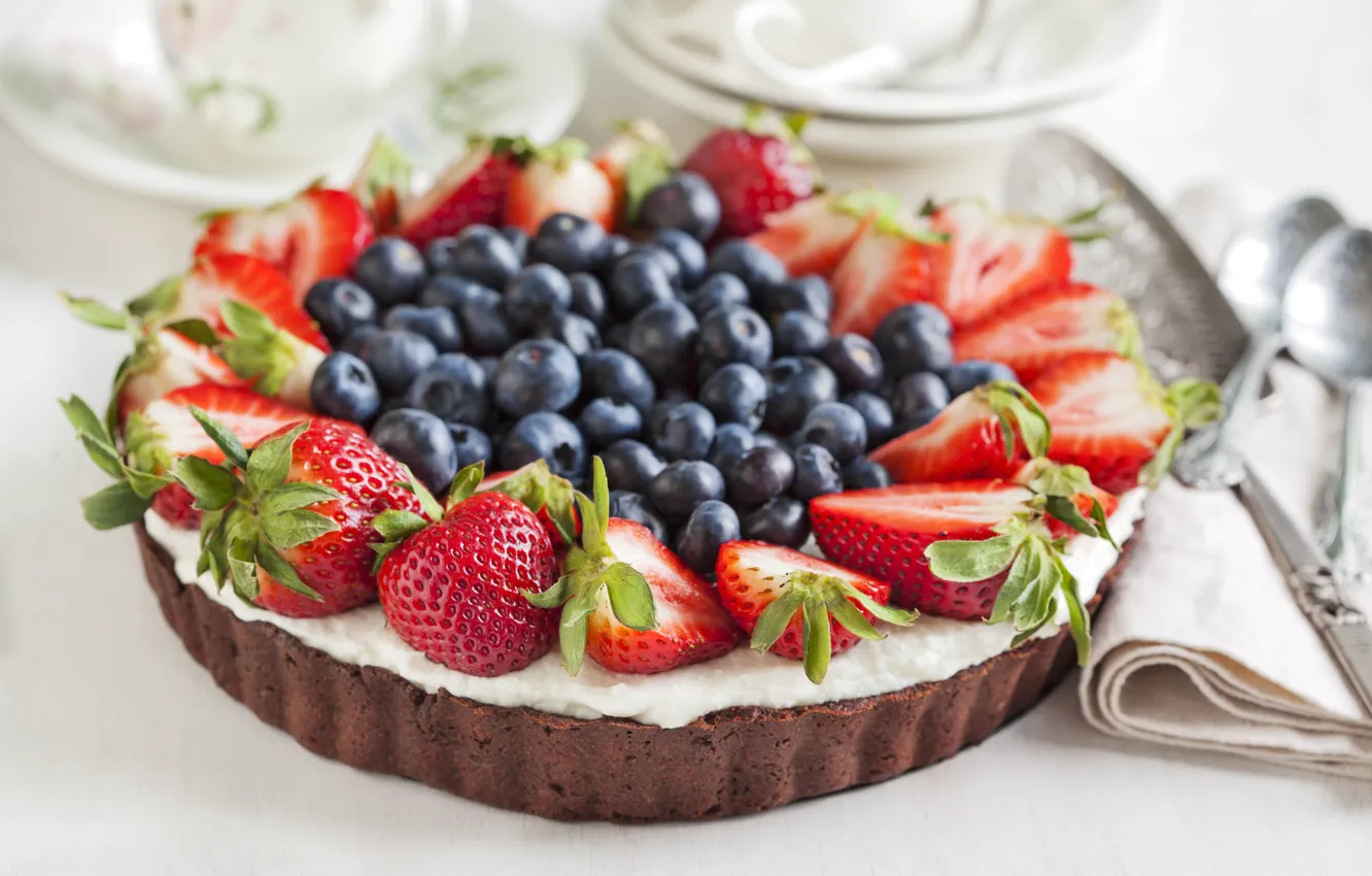 Photo wallpaper berries, food, cake, dessert, dish