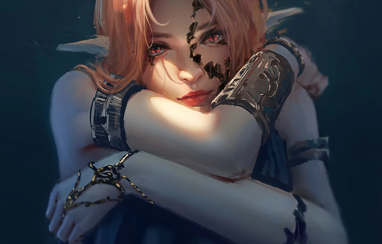 Photo wallpaper girl, fantasy, red eyes, elf, digital art, artwork, fantasy art, Zed