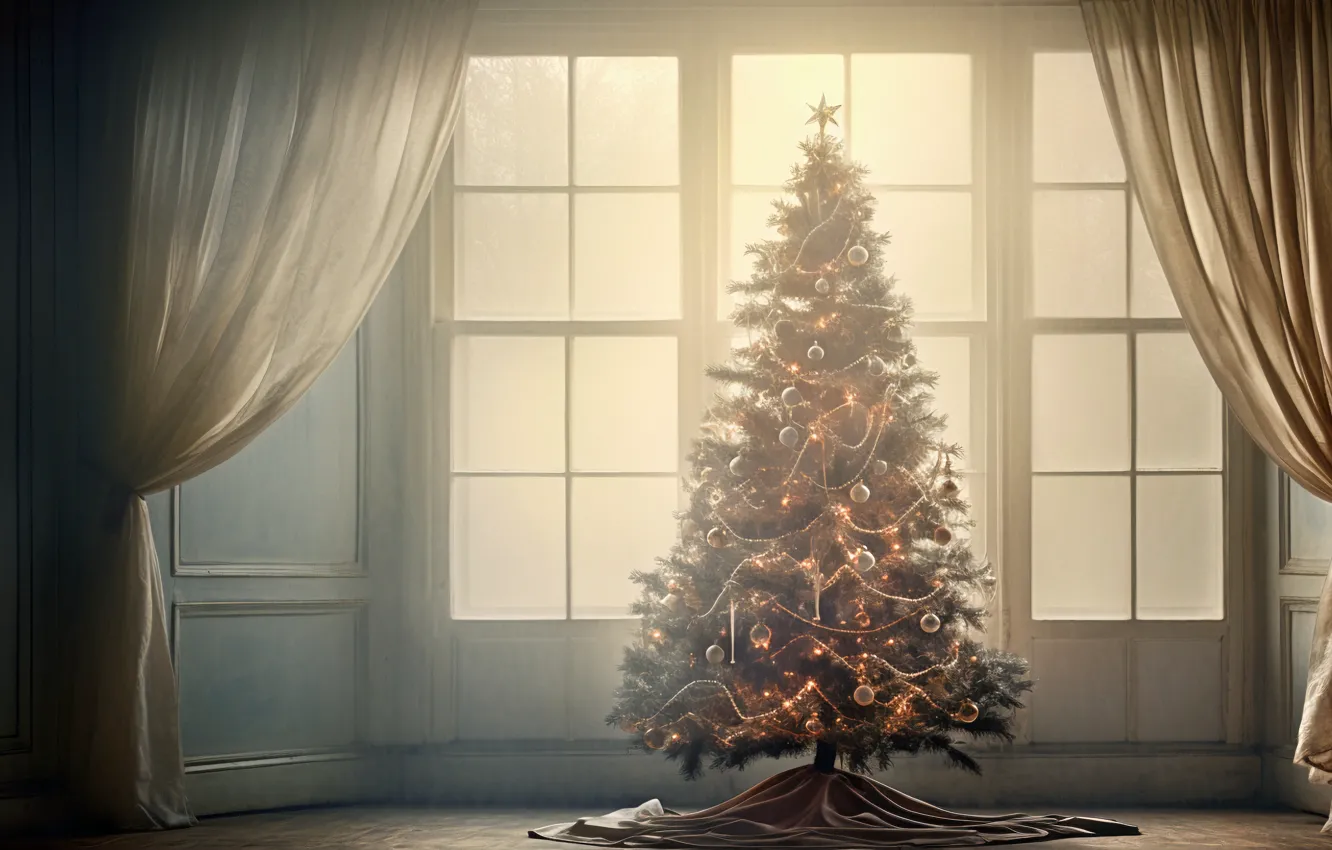 Photo wallpaper decoration, room, balls, tree, new year, home, interior, Christmas