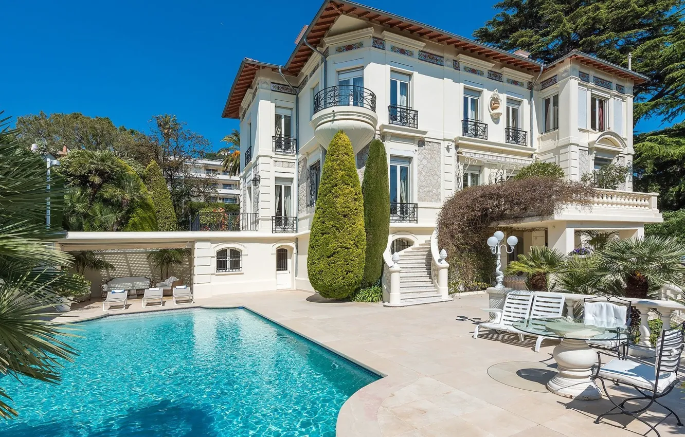Photo wallpaper France, Villa, pool, architecture, mansion, terrace, Cannes