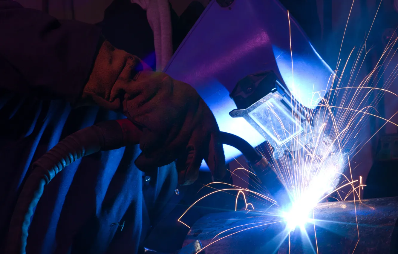 Photo wallpaper sparks, welder, worker