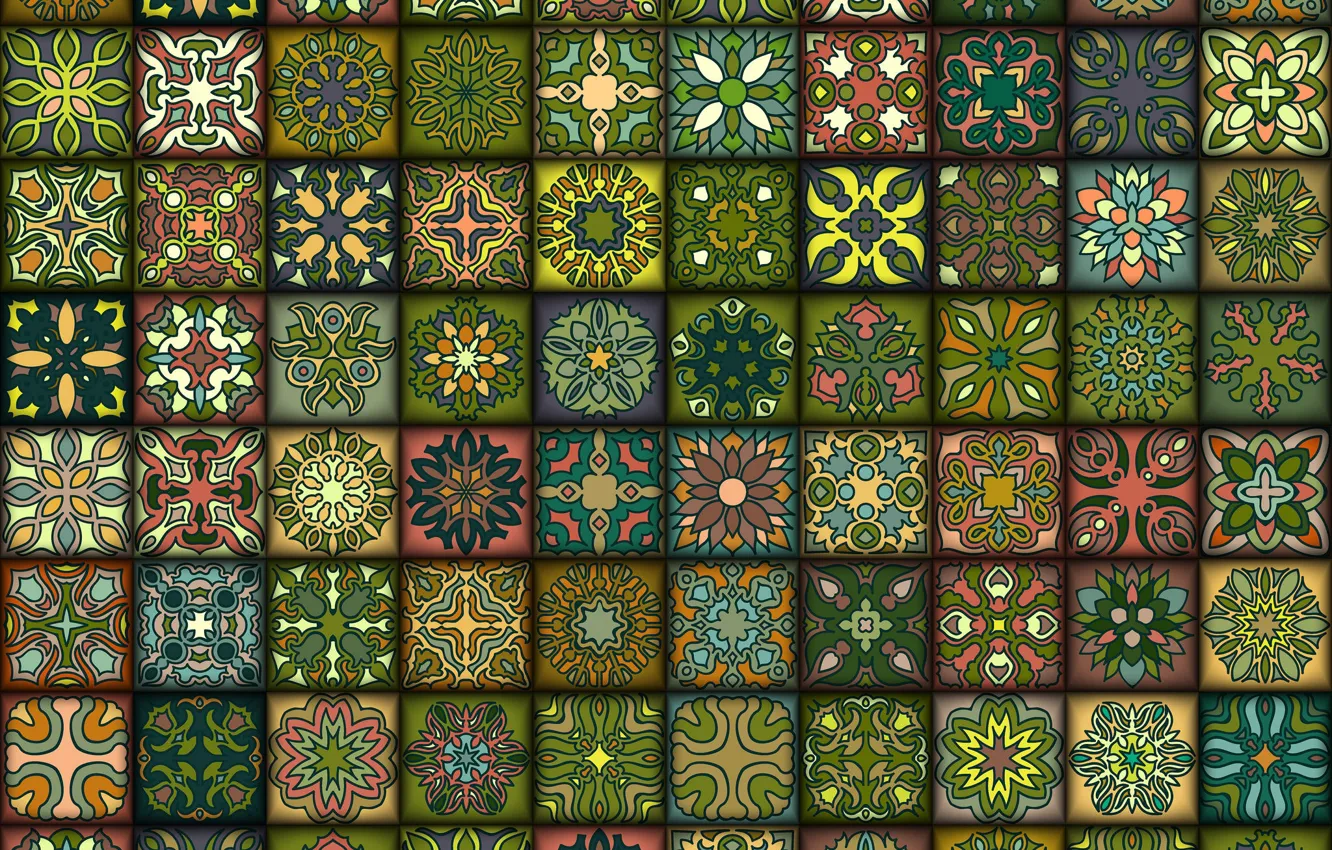 Photo wallpaper green, background, pattern, texture, ornament