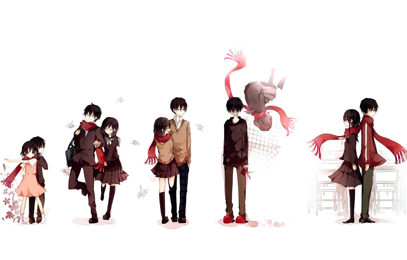 Photo wallpaper girl, anime, scarf, art, guy, two, kagerou project, ayano tateyama