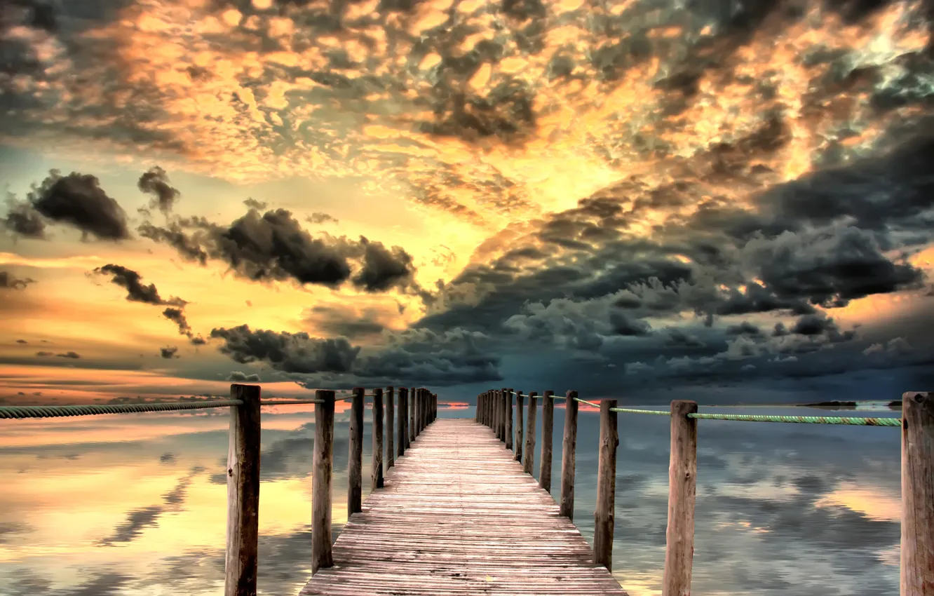Photo wallpaper sea, the sky, clouds, sunset, nature