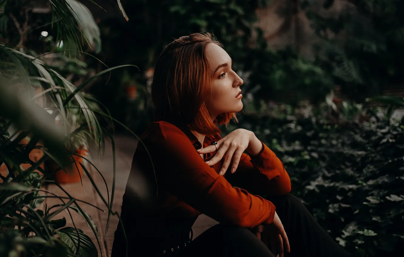 Photo wallpaper girl, pose, mood, red, redhead, by Albina Ponomareva, Ksenia Prokofieva