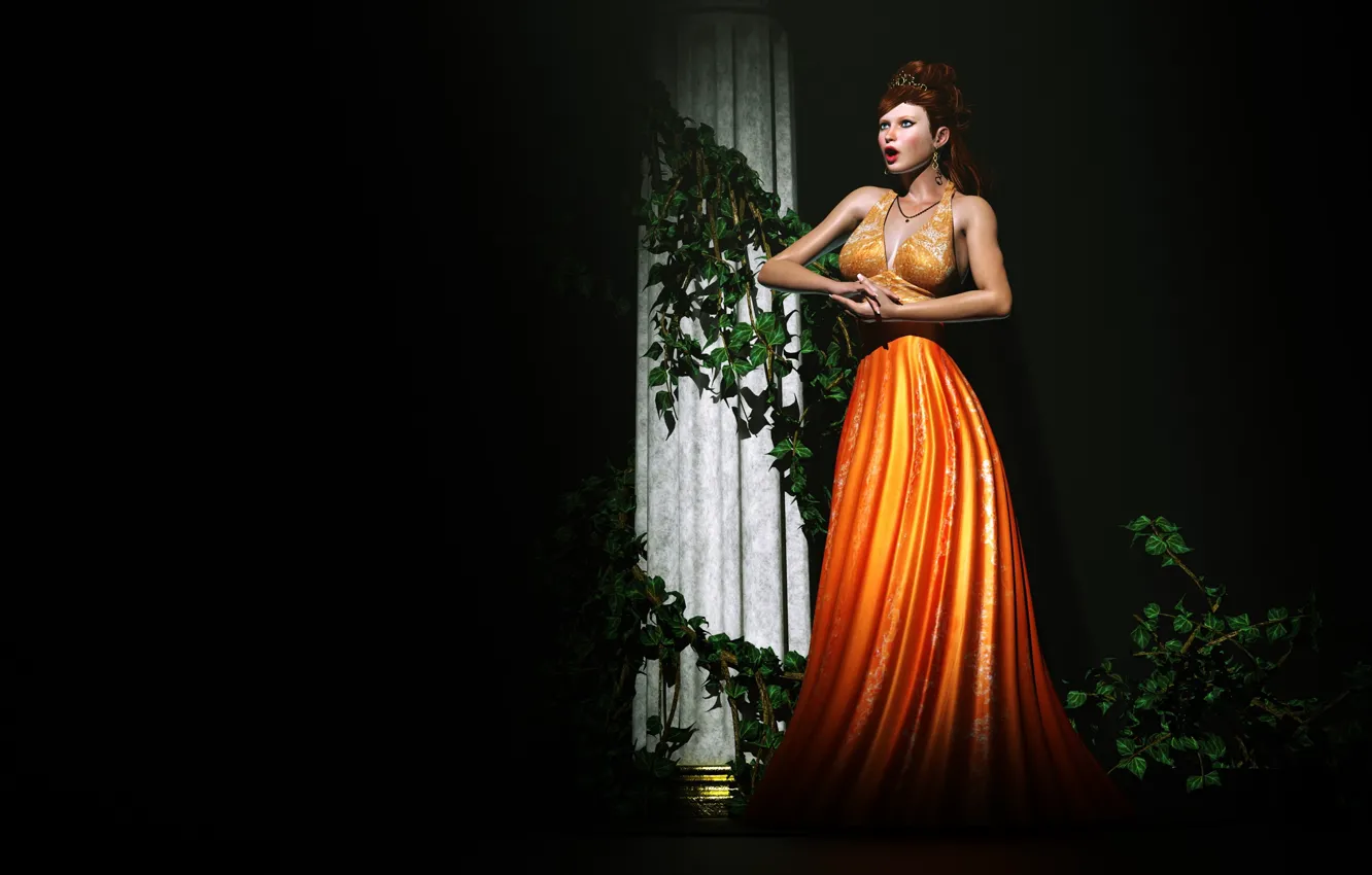 Photo wallpaper girl, yellow dress, Opera singer