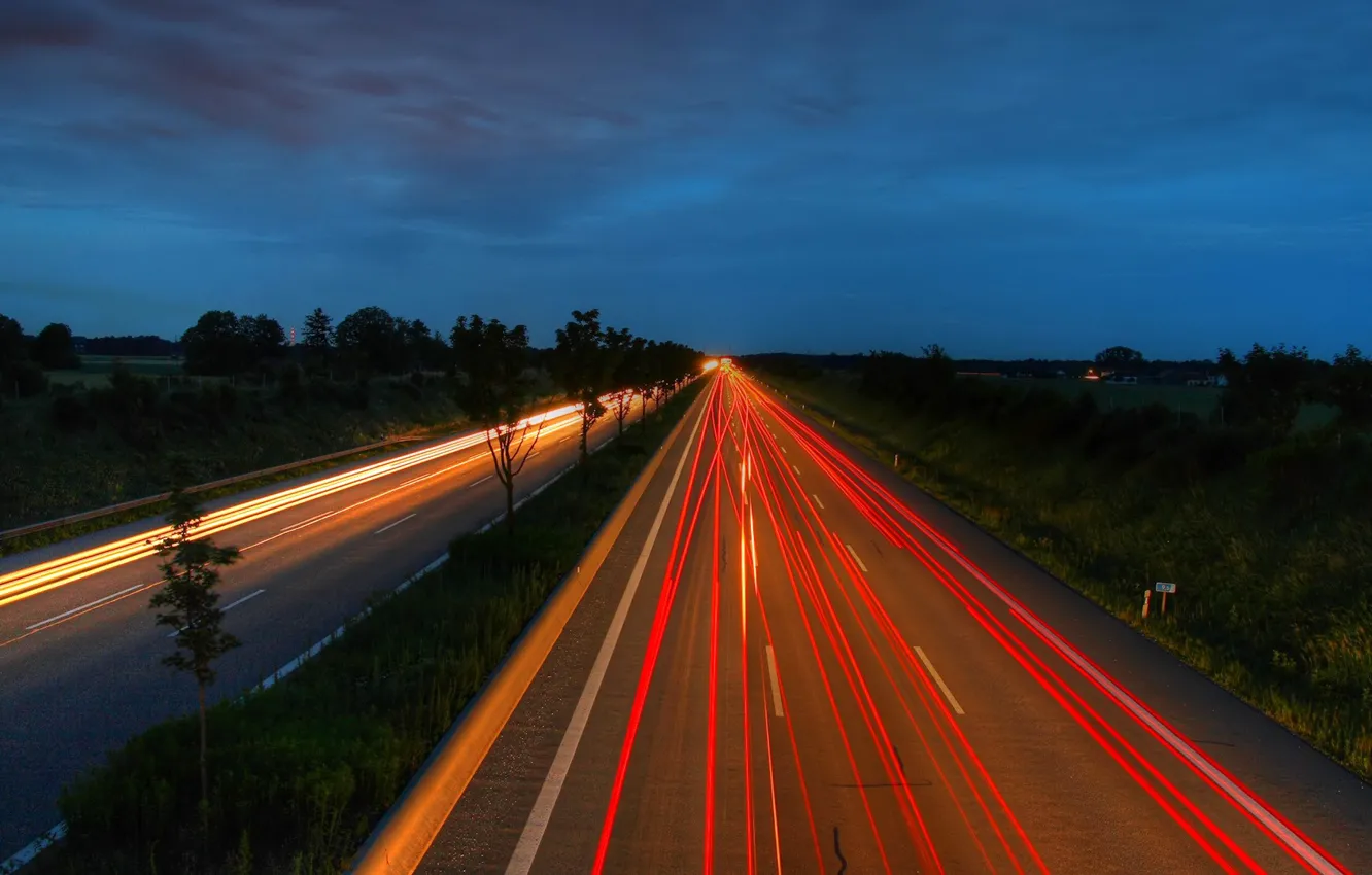 Photo wallpaper Road, Lights, Night