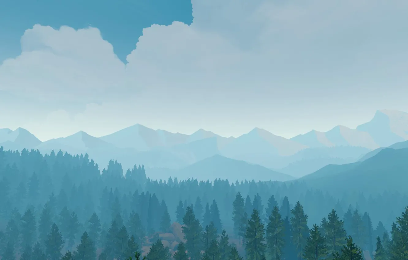 Photo wallpaper forest, trees, landscape, mountains, hills, the game, view, art