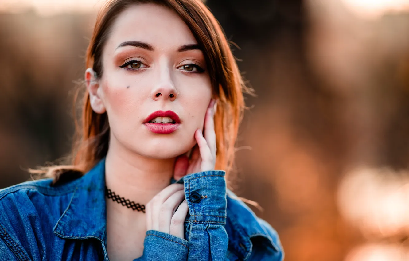 Photo wallpaper lips, background, face, eyes, model, hair