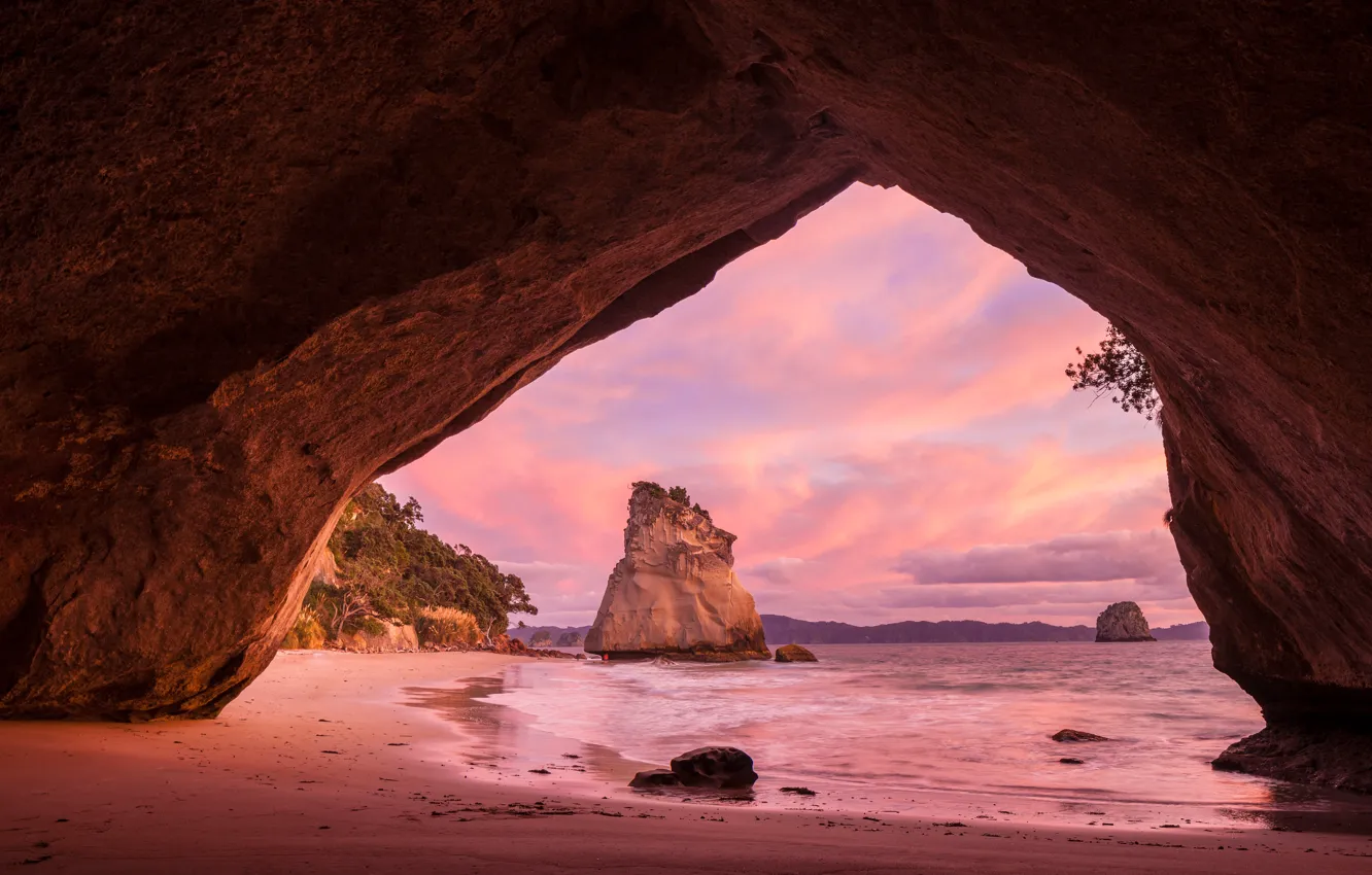 Photo wallpaper rock, nature, sunset, cave