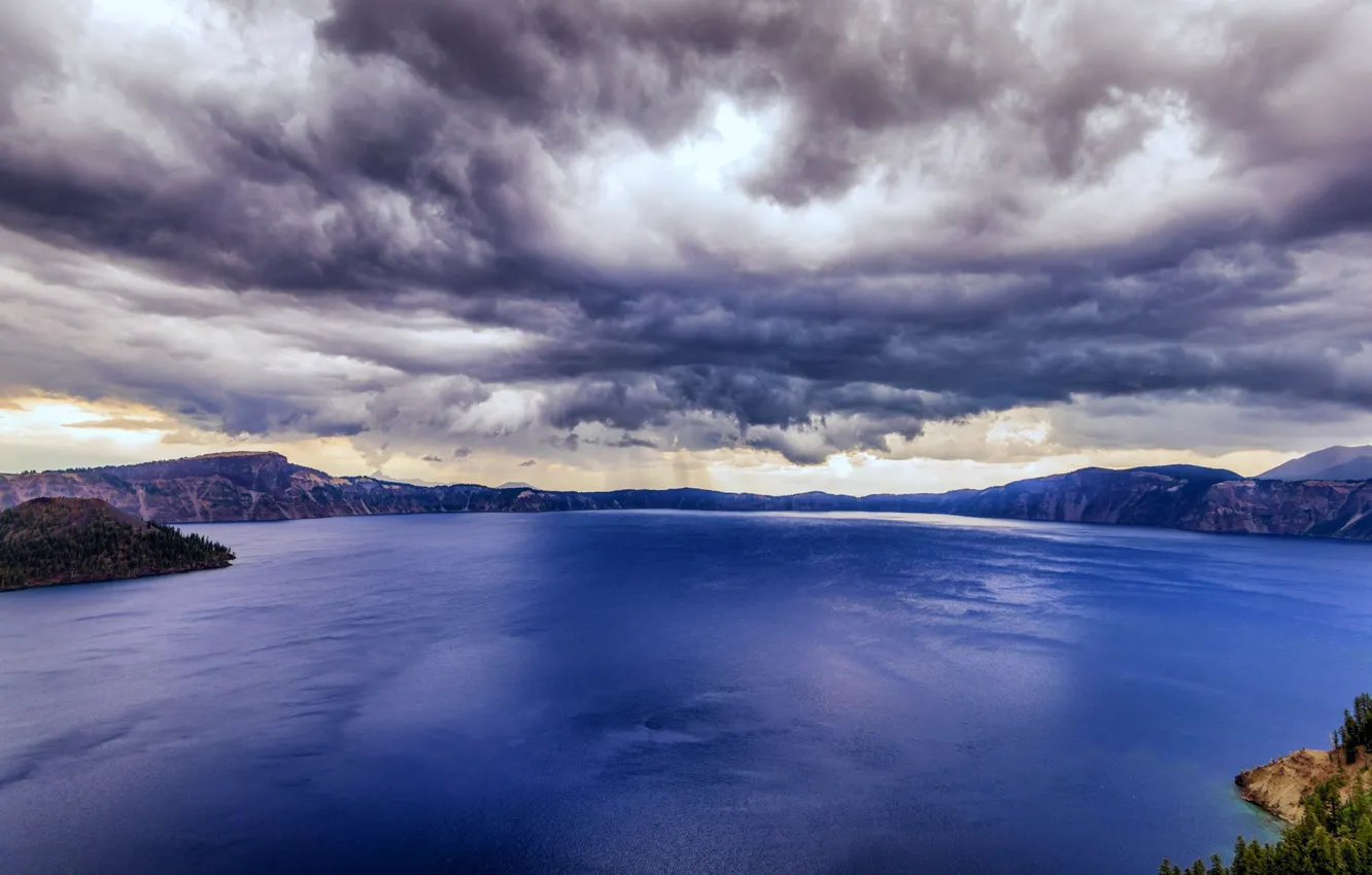Photo wallpaper clouds, Oregon, USA, Crater Lake
