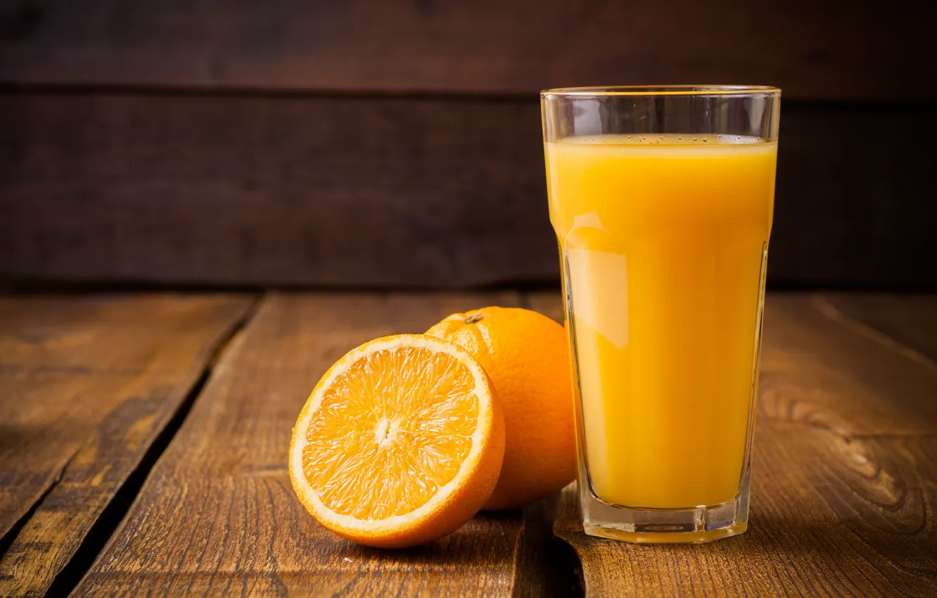 Photo wallpaper glass, oranges, juice