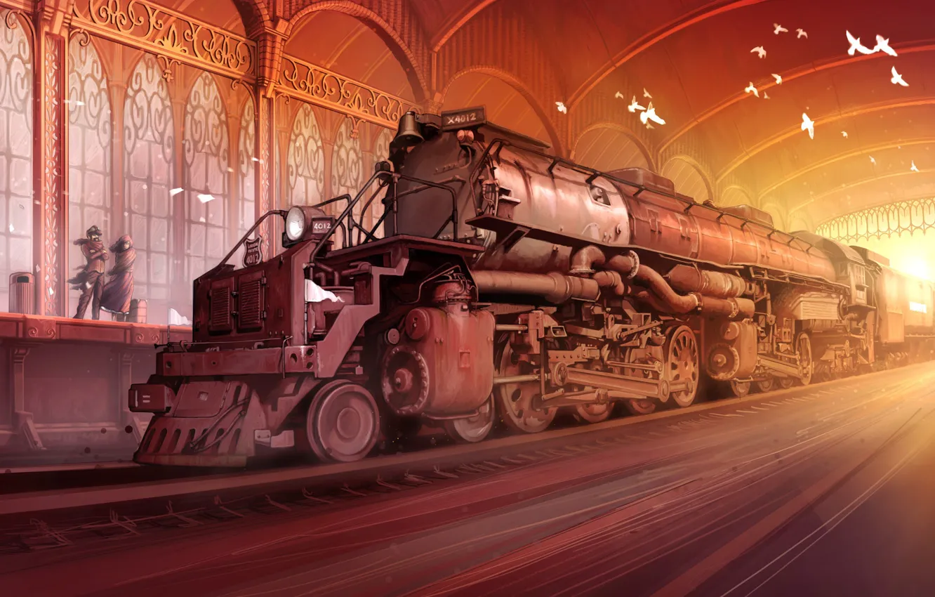 Photo wallpaper station, the engine, the platform, composition, bigboy without, TRAINS 2013