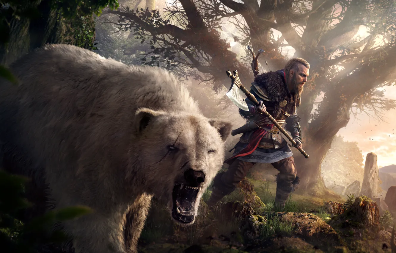 Photo wallpaper game, axe, bear, axe, bear, games, Viking, viking