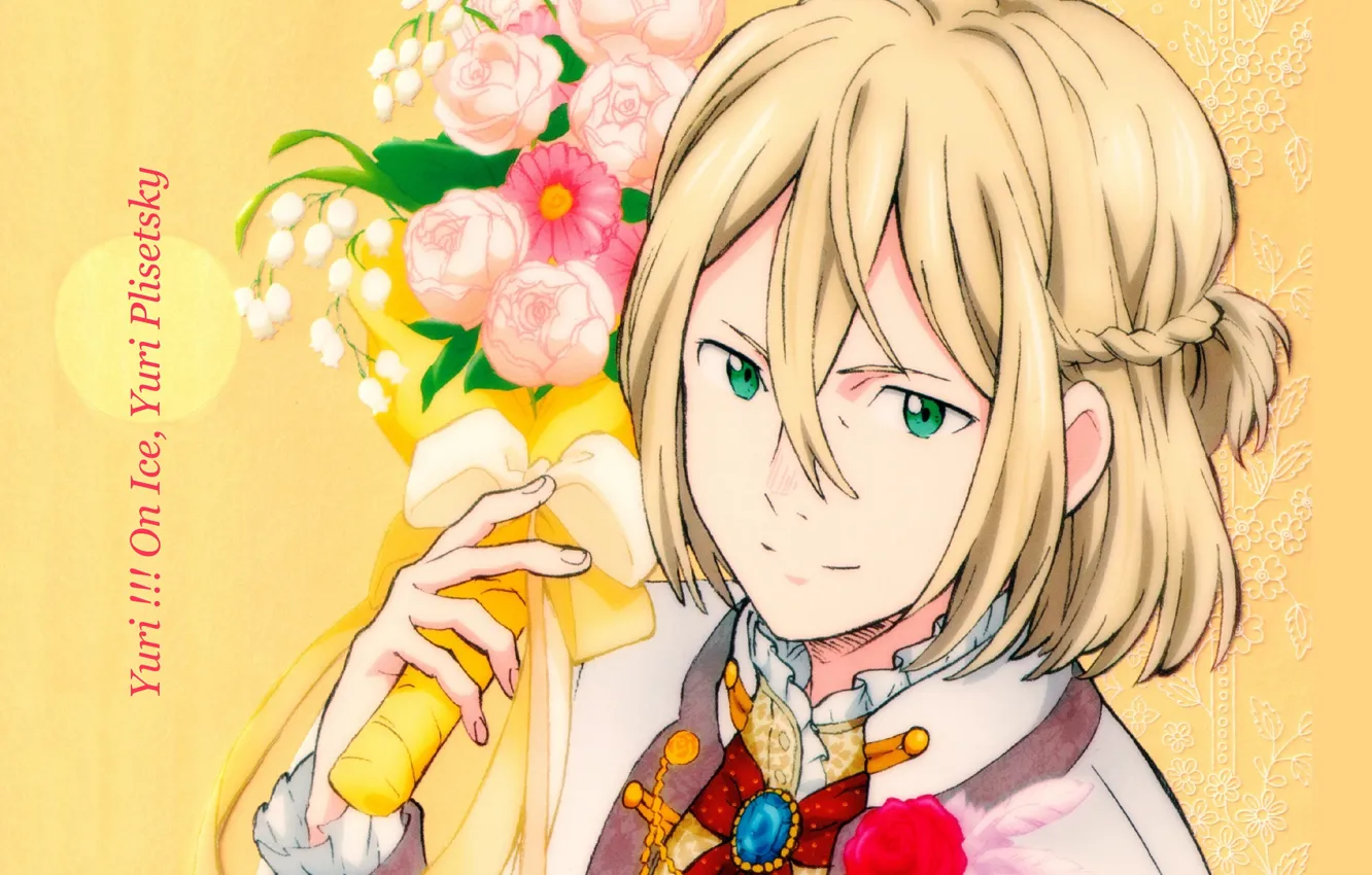Photo wallpaper skaters, guy, a bouquet of flowers, Yuri Plisetsky, Yuri!!! On Ice