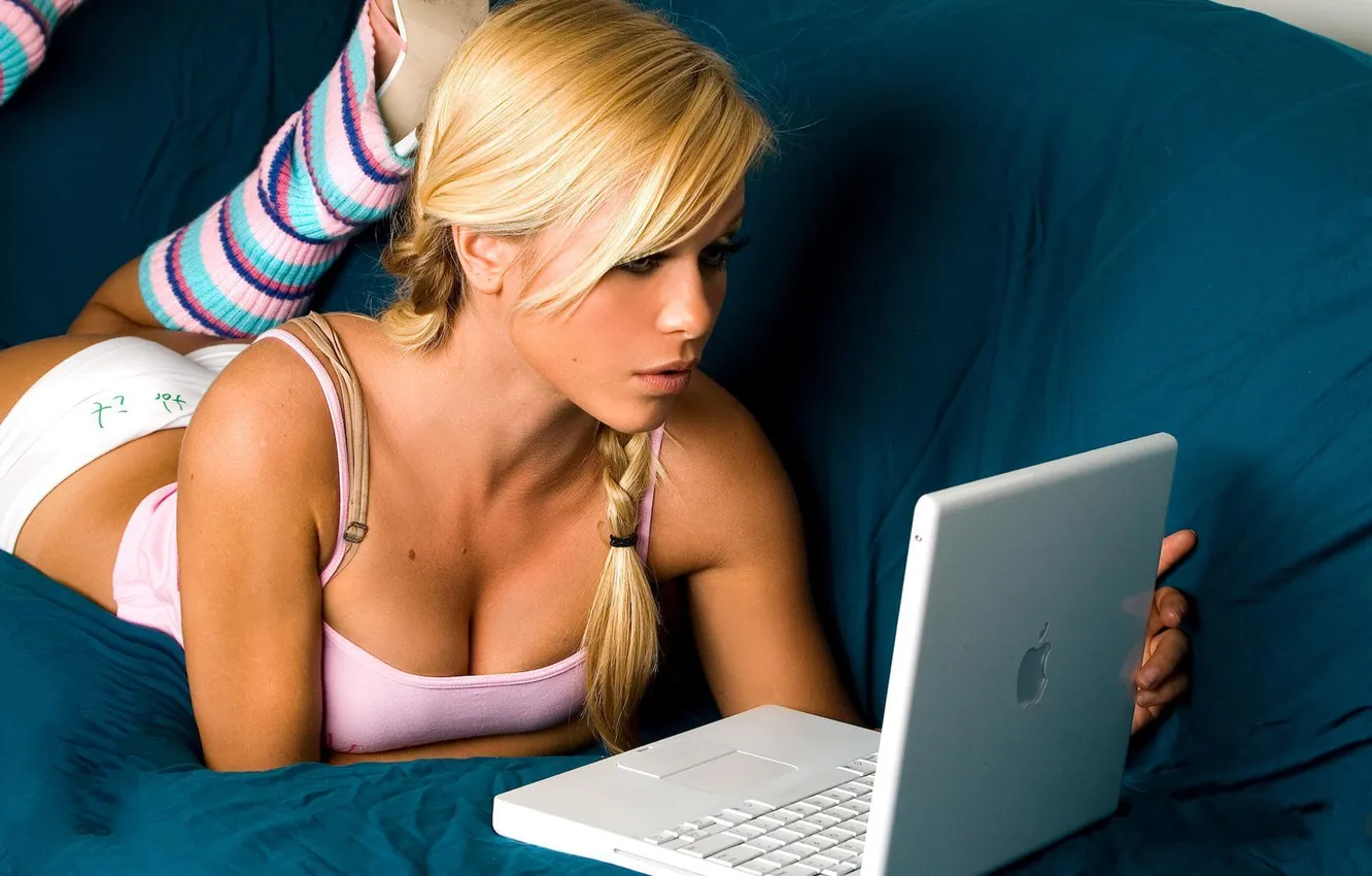 Photo wallpaper girl, lies, macbook, MacBook