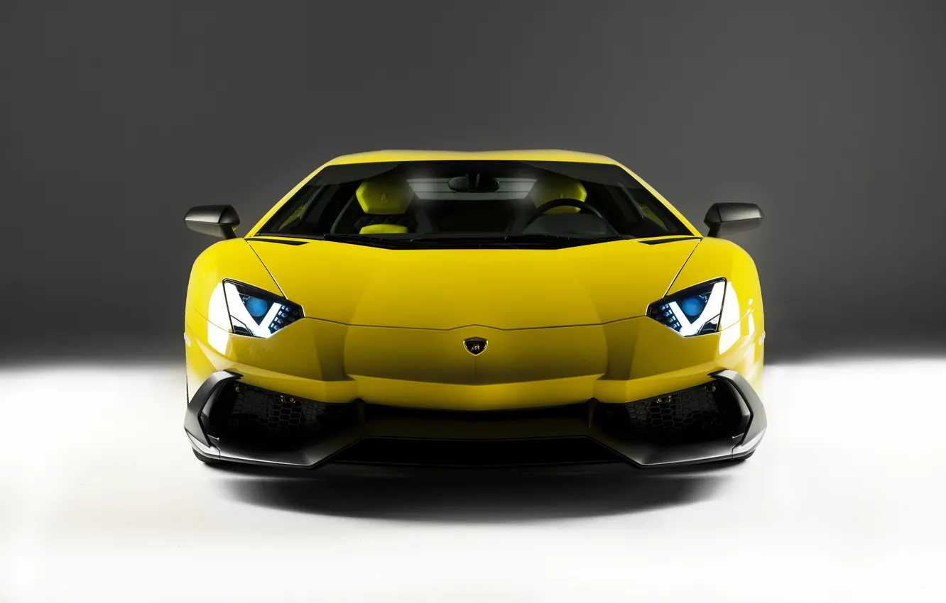 Photo wallpaper Lamborghini, front view, yellow, front, LP700-4, Aventador, 50 Anniversario Edition